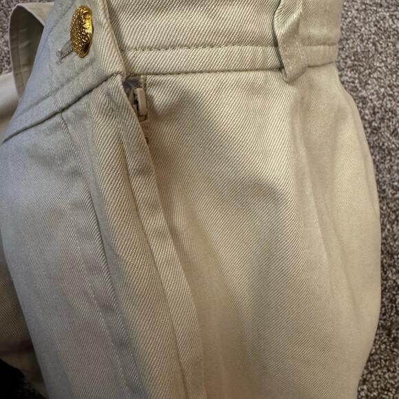 Vintage Yves Saint Laurent YSL Cinched Khaki Trousers Crop Gold Button France 40 - Picture 10 of 14